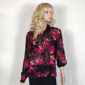Charlotte Russe Large Sheer floral print button down blouse